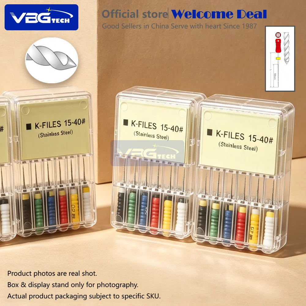 Dental K Files Stainless Steel Endodontic File Hand Use Root Canal Shaping Instrument #15-#40 Assorted 6 Pcs/Box Sale Supplies