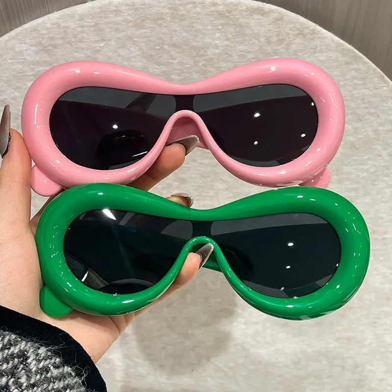 Y2K Colorful Conjoined Oval Street Photography Sun Glasses Women Men Funny Fun Inflatable Cute Round Sunglasses