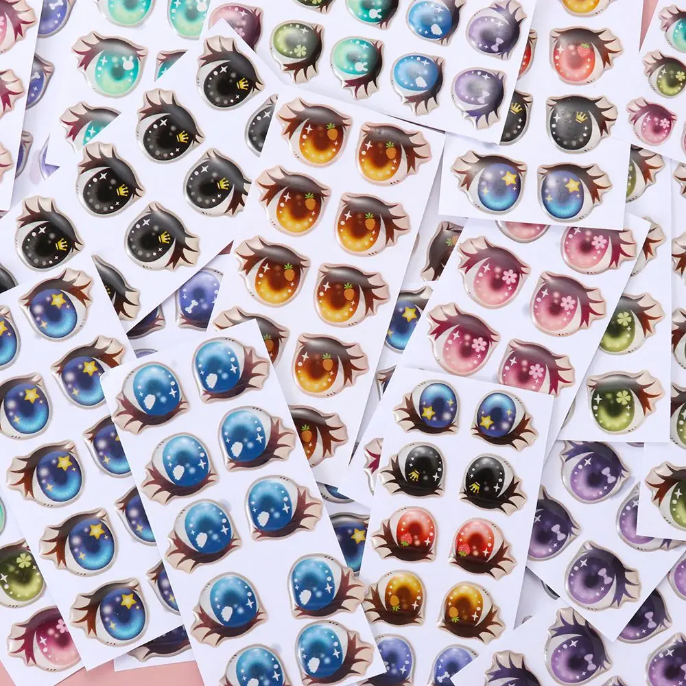 10Pairs Cute Cartoon Eyes Stickers Anime Figurine Doll Face Organ Paster Clay Decals DIY Doll Accessories Kids Dollhouse Toys