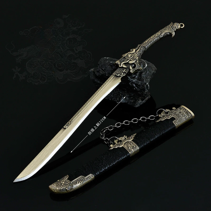 22cm Chinese Ancient Knife, Dragon Cooking Knife, Vintage Alloy Open Weapon, Samurai Katana Keyrings, Cosplay Porp Toys Gift