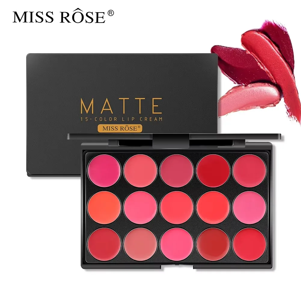 15-Color Matte Lipstick Palette - Waterproof Long Lasting Moisturizing Lip Gloss Set, Velvet Creamy Lipstick Tray for Women, Gif
