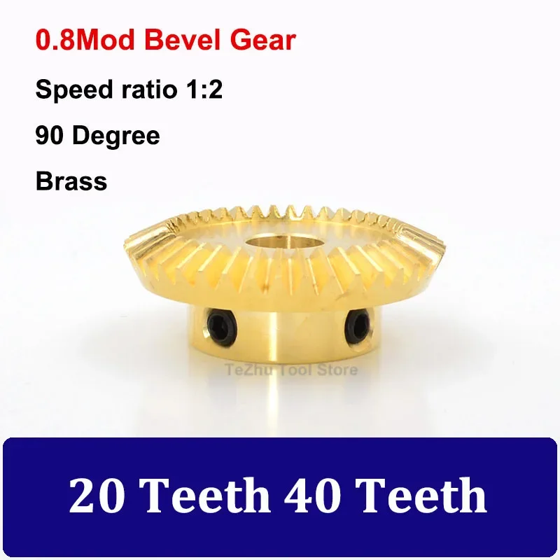 1Pcs 0.8 Mod Brass Bevel Gear 20 Teeth 40 Teeth 90 Degree Right Angle Transmission Parts Speed Ratio 1:2 Bore 4/5/6/8/10/12mm