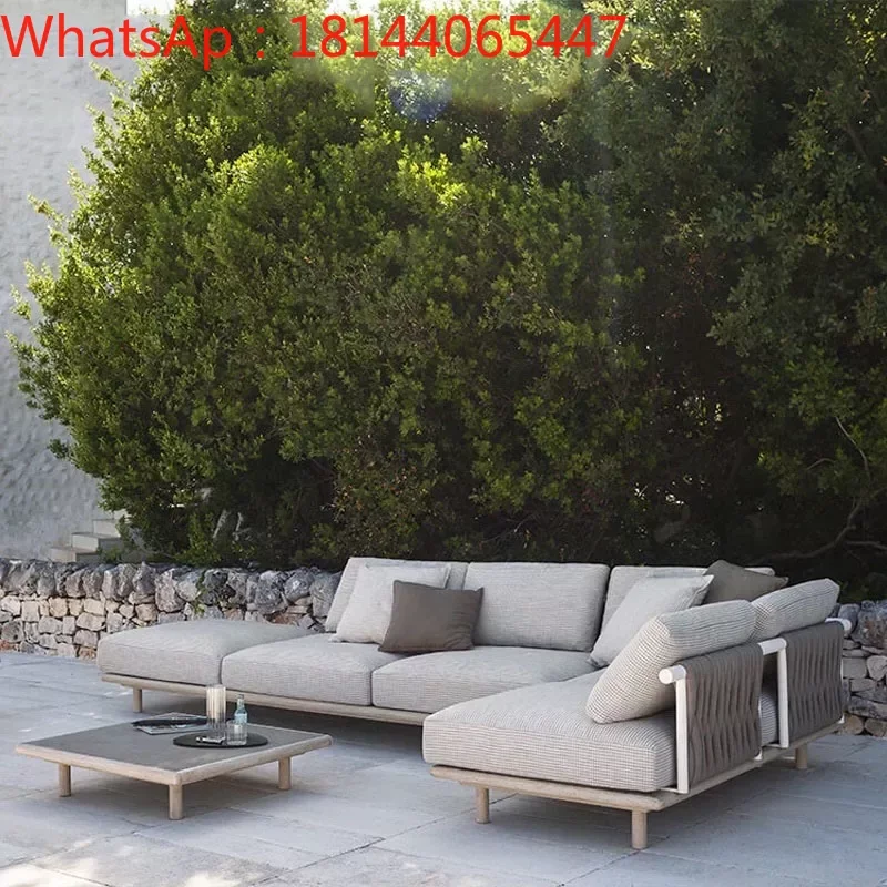 Custom Nordic outdoor sofa combination solid wood sun room leisure furniture courtyard garden designer outdoor balcony rattan