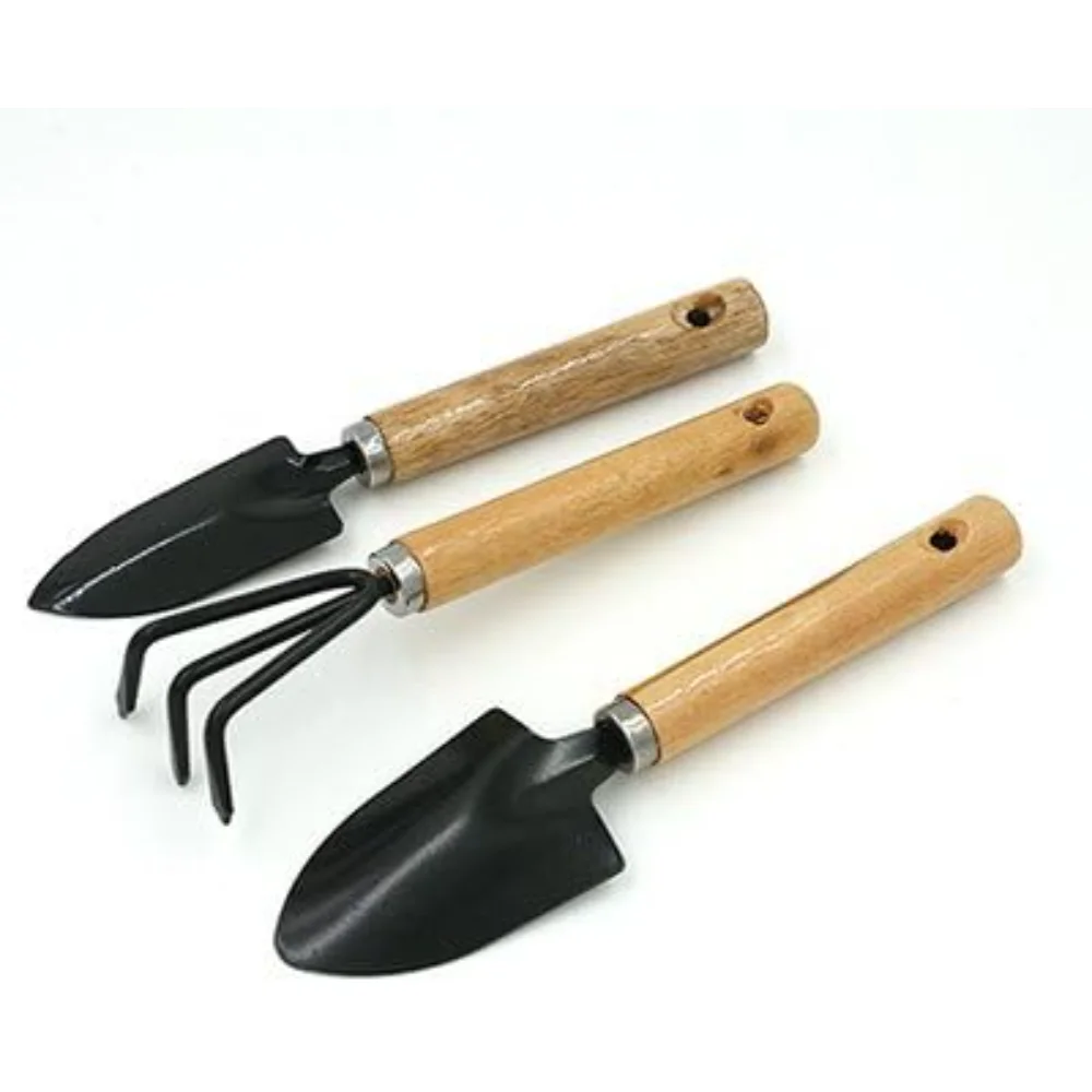 

3Pcs Mini Garden Hand Tool Plant Gardening Shovel Spade Rake Trowel Wood Handle Metal Gardener