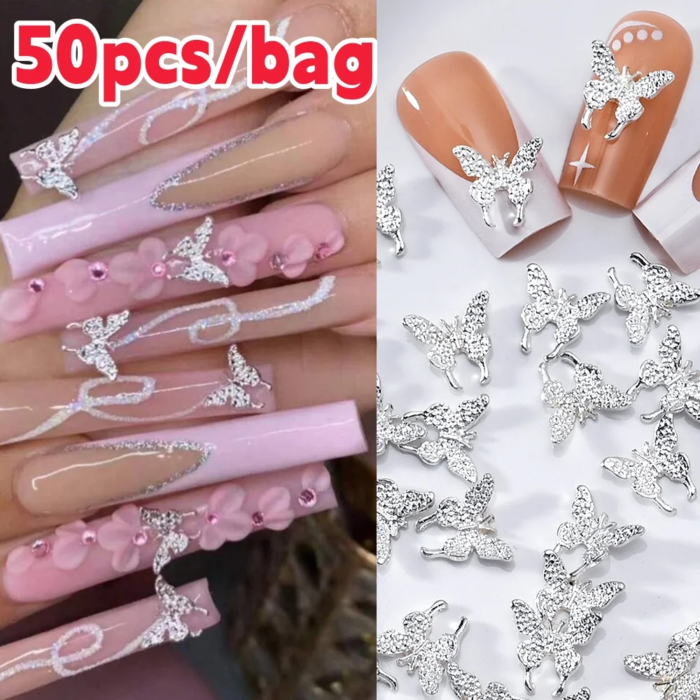 1 zak 3D legering vlindervormige nagelbedels zilveren vlinders nagelbedel luxe y2k nageldecoratie glitter manicure accessoires