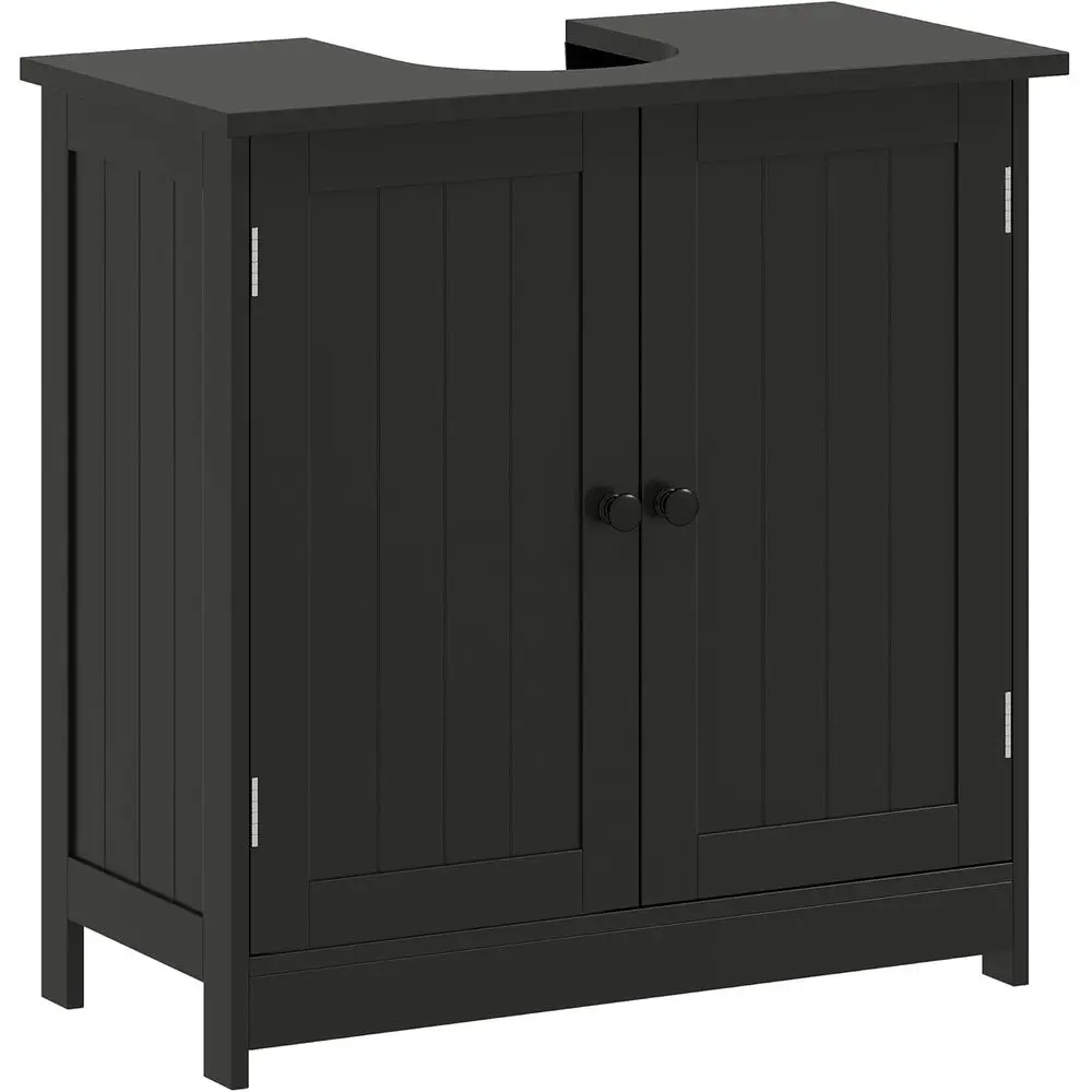 

Тумба под раковину для ванной комнаты с 2 дверцами и полкой, мебель для ванной комнаты с напольной раковиной, черная