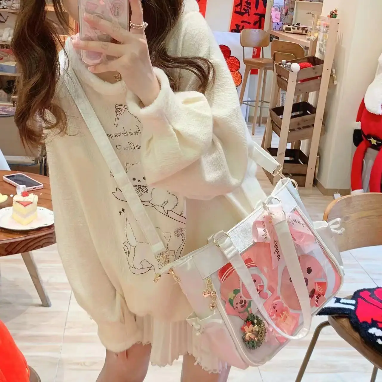 Richme Lolita Women Ita Bags Fashion Sweet Girls Satin Ribbon Crossbody Shoulder Bags Subculture Solid 2024 Trend Bolso Mujer