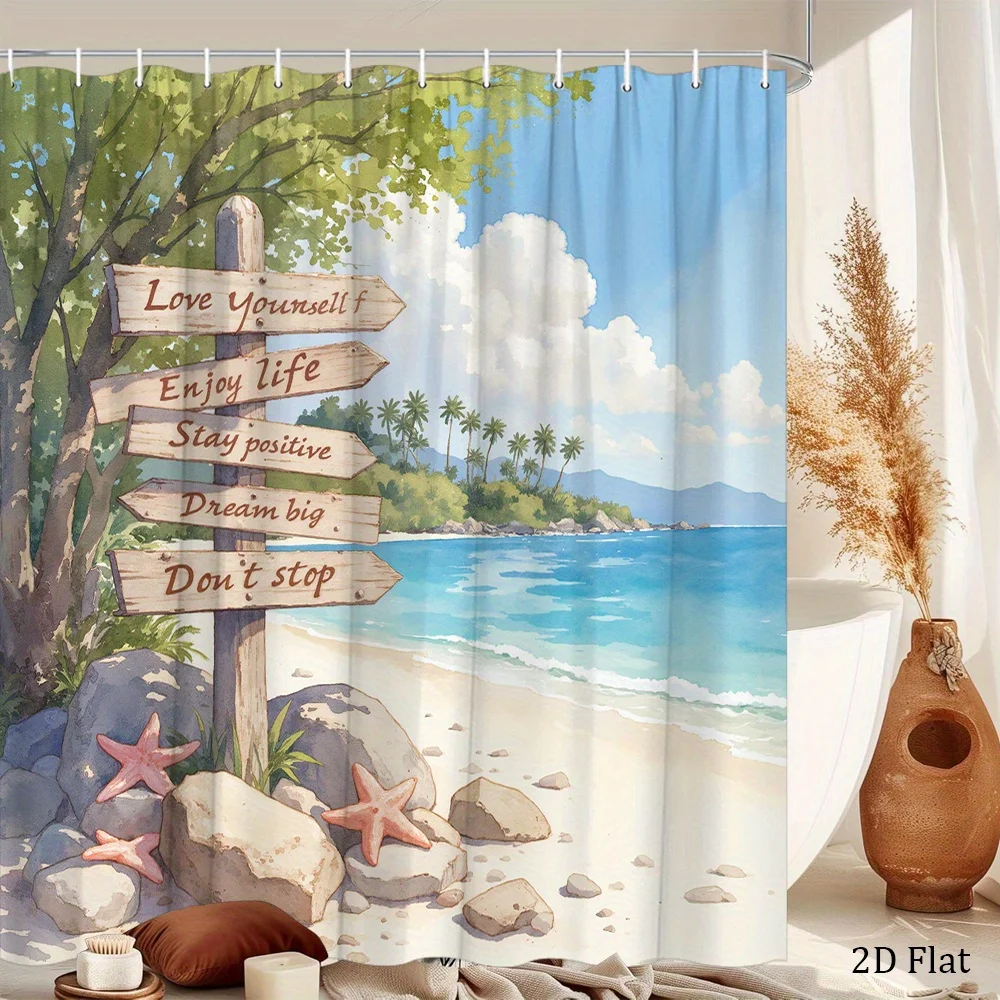 Tropical Beach Paradise Shower Curtain Love Yourself Enjoy Life Stay Positive Dream Big Don't Stop Bathroom Decor Waterproof Sho