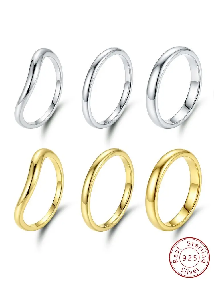 925 Sterling Silber Minimalismus Einfacher Glatter Wellen-Mode-Ring für Frauen Verlobung Party Tägliches Tragen Hochwertige Feine Schmuckstücke