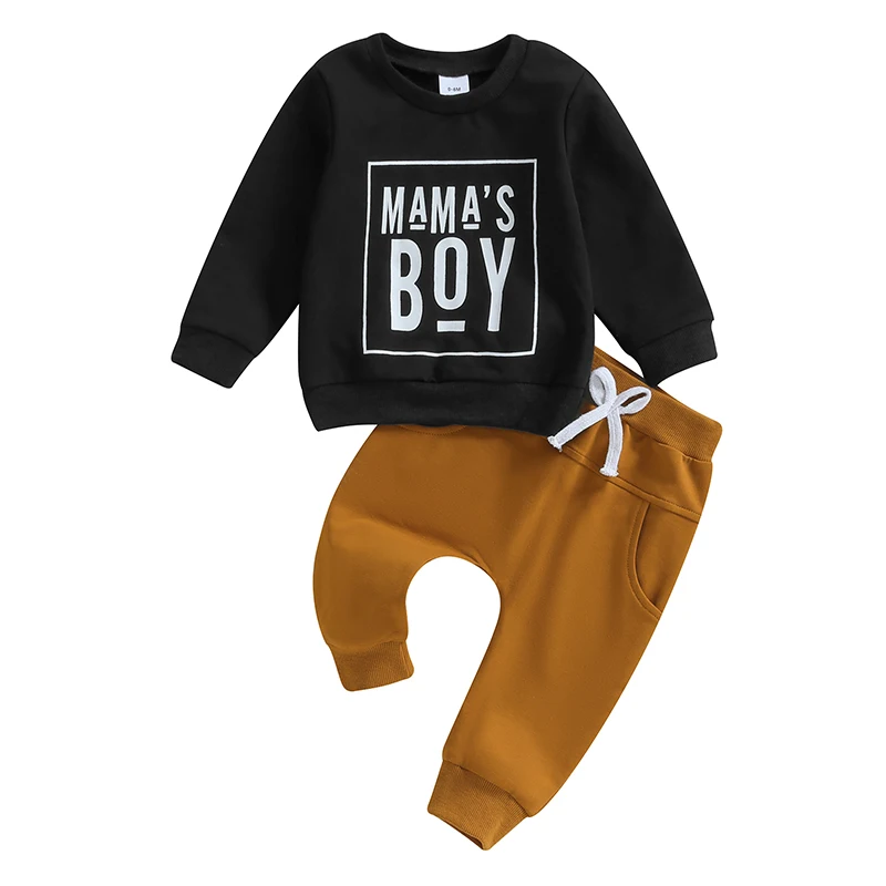 

Toddler Baby Boy Fall Winter Clothes Mamas Little Boy Outfit Letter Long Sleeve Sweatshirts and Jogger Pants Set