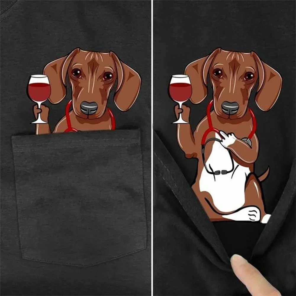 CLOOCL Animals Cotton T-shirts Bernese Mountain Dog Middle Finger Pocket T-shirt Adult Teens Summer Short Sleeve Shirts Tops