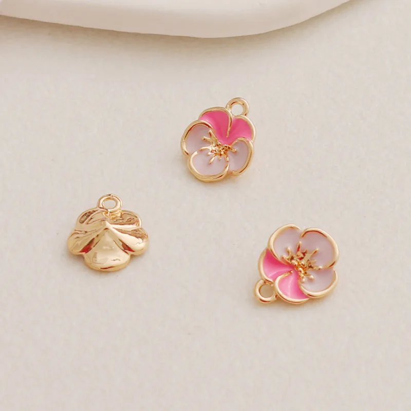 14K Gold Plated Enamel Peach Blossom Pendant 10mm DIY Bracelet Necklace Charms