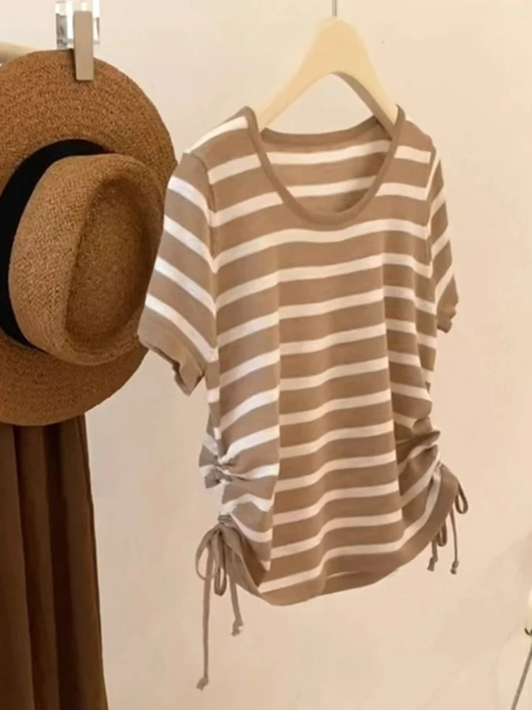 Ele Unique Slimming ort Sve Round Ne Gestreiftes Top Dünnes Design Damen T-Shirt Bequem Lässig Koreanisch Sle