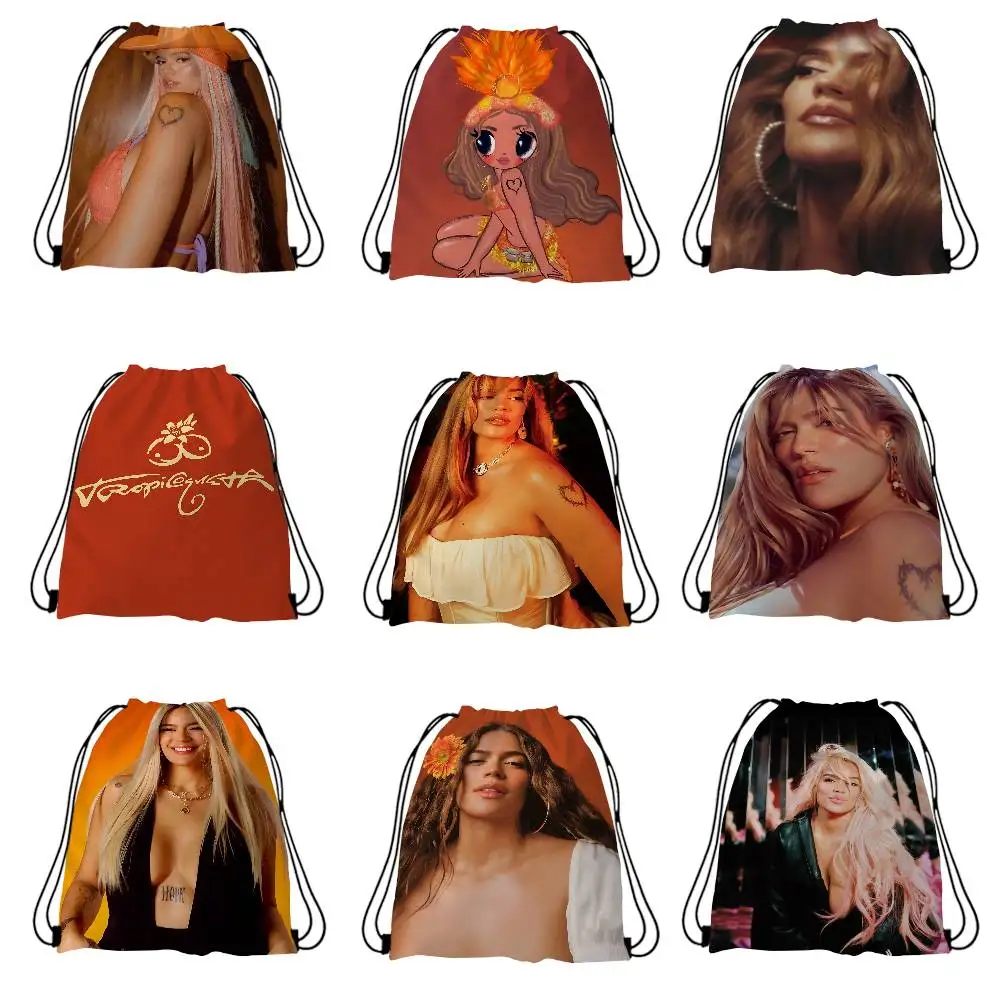Wysokiej jakości torba na buty z nadrukiem piosenkarki K-Karol G, plecak szkolny dla kobiet, worek ze sznurkiem, styl casual.