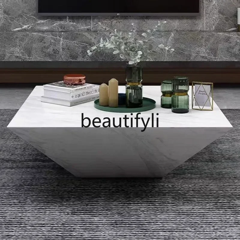 DD45 High-End Modern Italian Style Light Luxury Living Room Designer Creative Square Marble Coffee Table