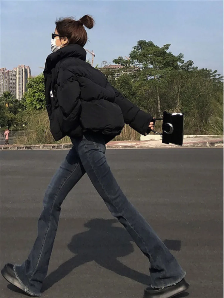 

American Retro Flared Jeans Women's Autumn Winter Thickened Fleece High Waist Long Length Frayed Floor-Length Pants