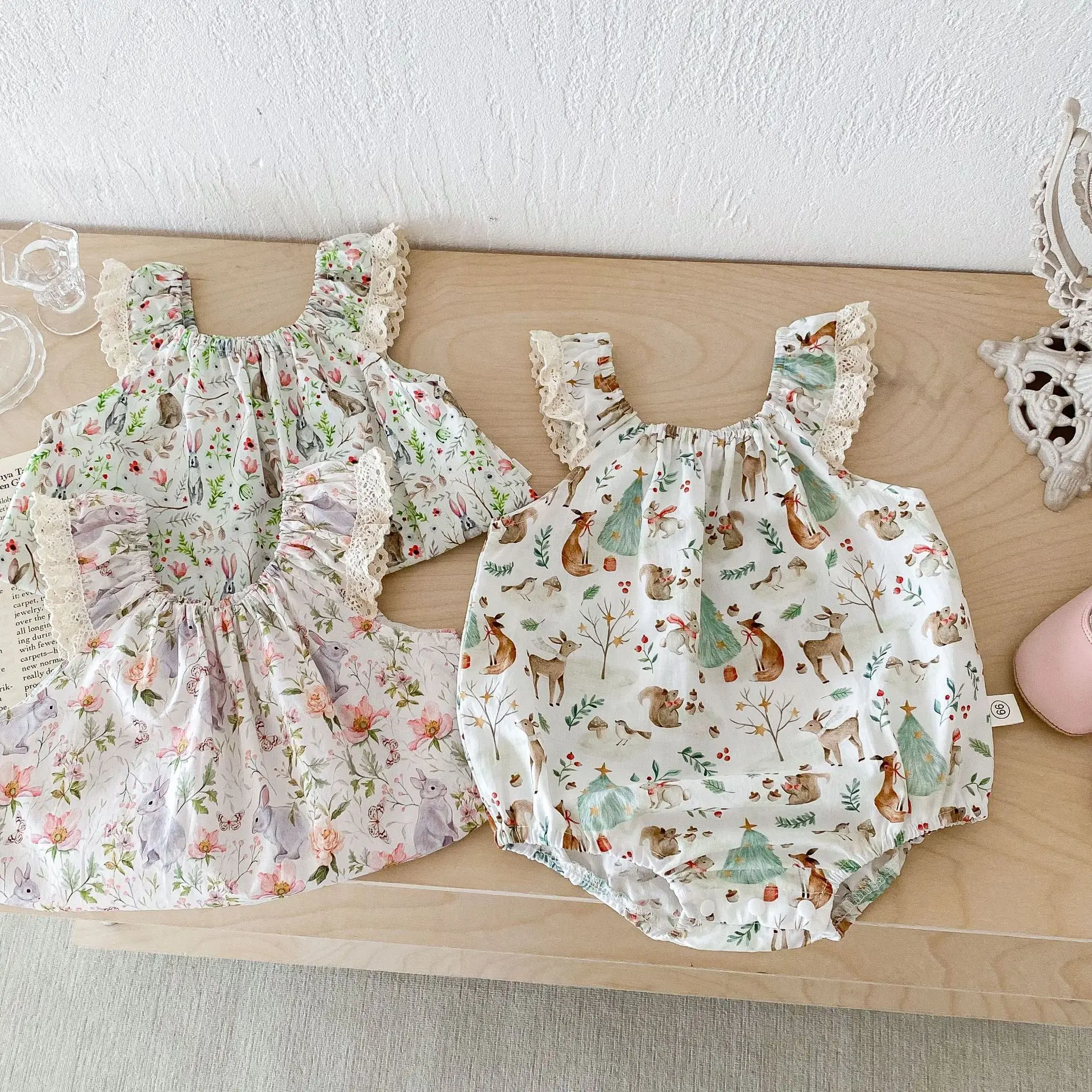 

Baby Floral Bodysuits for 0-2 Years Old Summer Korean Children's Clothing Super Cute