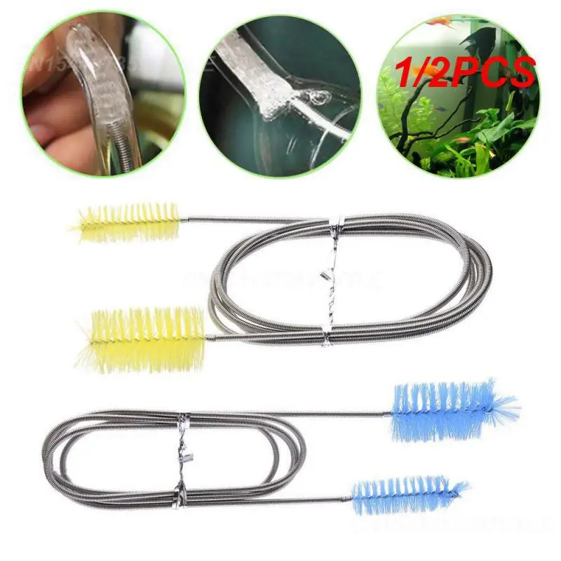 1/2PCS Stainless Steel Easy To Use High-quality Stainless Steel Fish Tank Cleaner With Double Head Brush Lily Pipe Water Hose