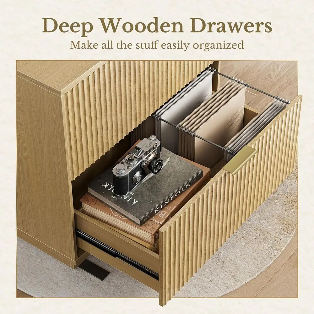 خزانة ملفات ذات درجين مزمر من خشب الجوز الخفيف 32 للمكتب المنزلي، تحمل ملفات قانونية/حرف/A4/F4 #6