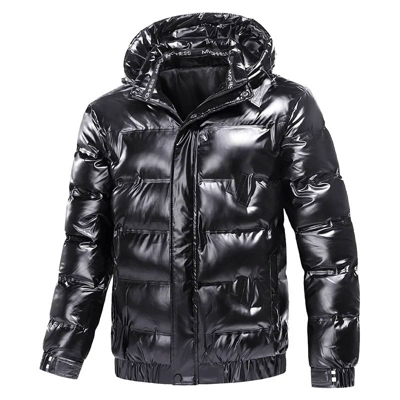 

Winter Hooded Parkas Men Windbreaker Fashion Thermal Coats Mens Hooded Thick Warm Glossy shiny Jackets Outwear Men's Clothings