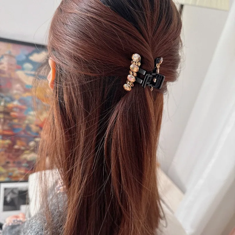

4cm Korean New Crystal Medium Hair Claw Clip Elegant Half Updo Shiny Rhinestone Barrettes for Women