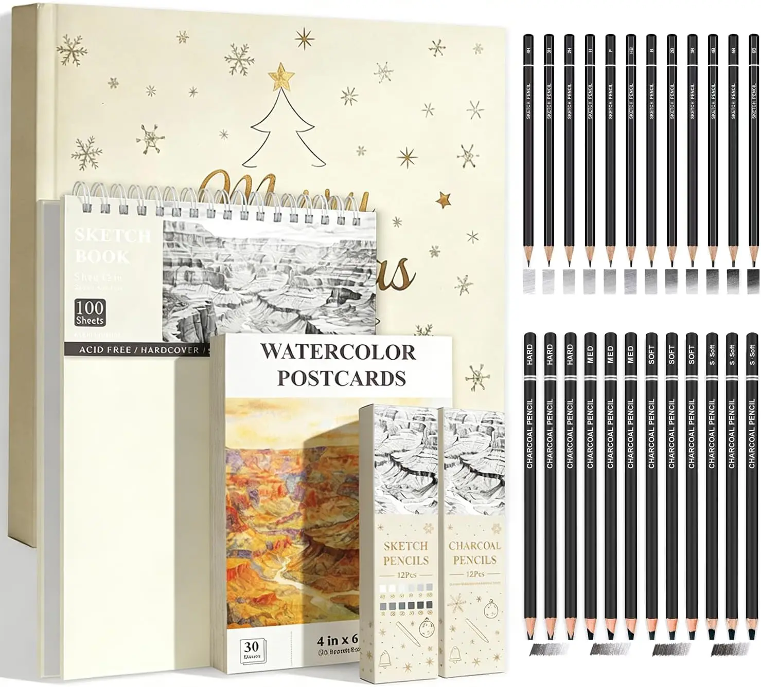

Complete Sketch Set with 9x12 Pad, Watercolor Postcards & Pencils for Kids Ages 8-12 and Adults