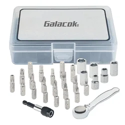 28 in 1 Mini Ratchet Screwdriver Set 1/4 Inch Socket Wrench 72-Tooth Offset Ratchet Wrench Magnetic Phillips Torx Driver Bits