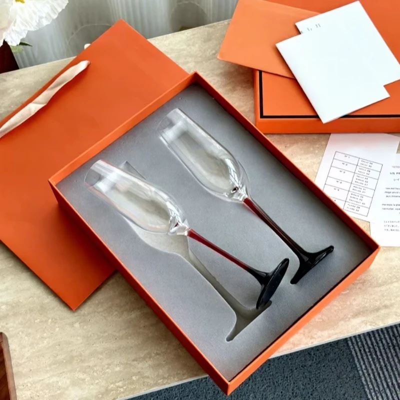 Deluxe Art Deco style eco-friendly wine glass set, gift box, two pieces per set
