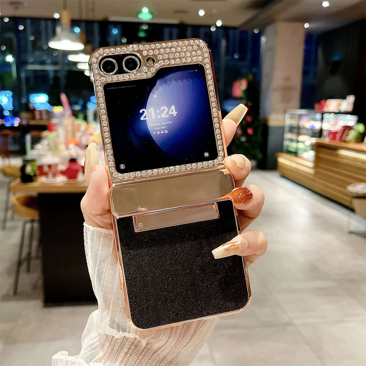 For Samsung Galaxy Z Flip 5 4 3 Case Luxury Colorful Electroplated Shiny Folding Hingle Shockproof Hard Back Cover Accessories