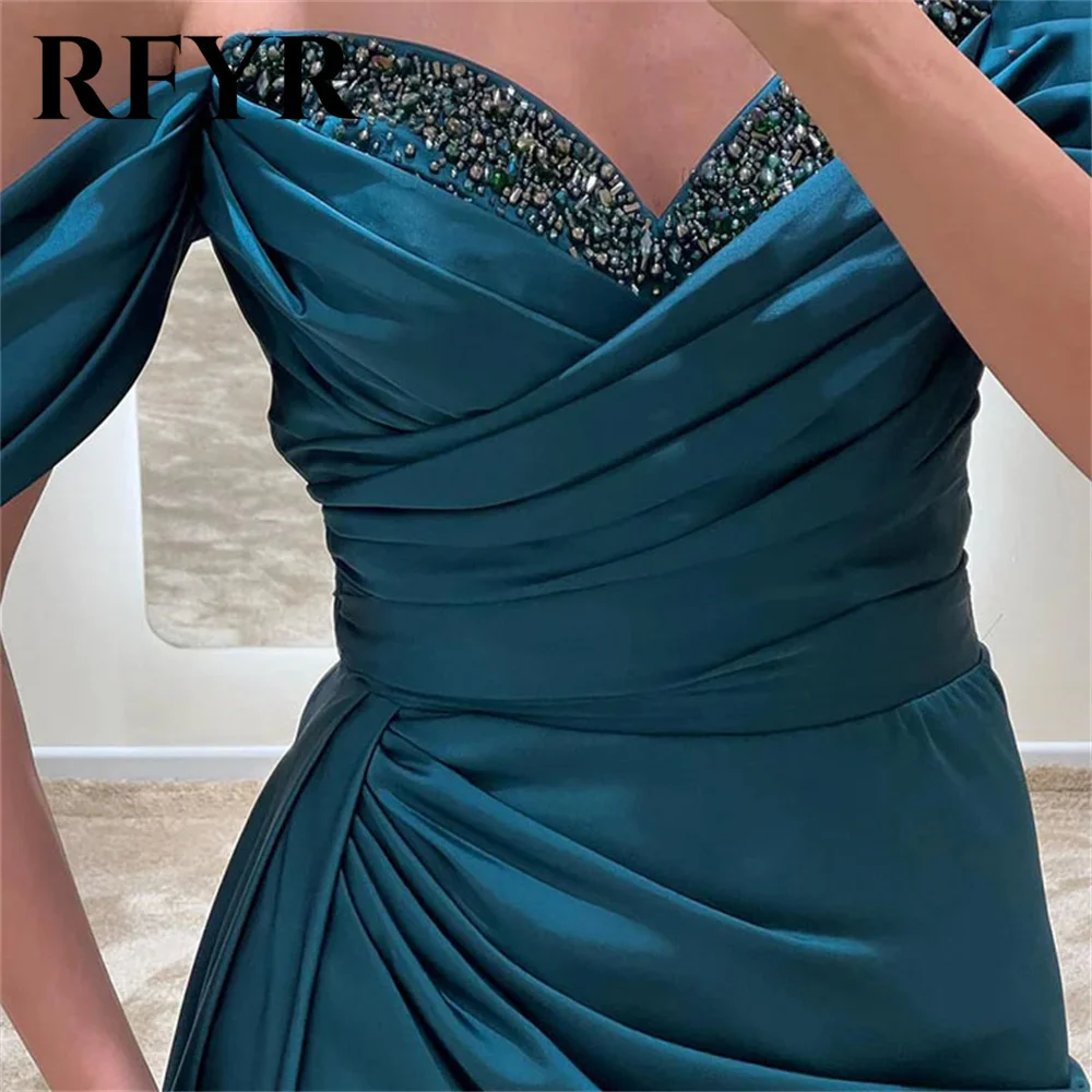 RFYR Beading Pleat Sweetheart Evening Dresses Off the Shoulder Stain Prom Dresses With Side Split Zipper Back vestidos de fiesta