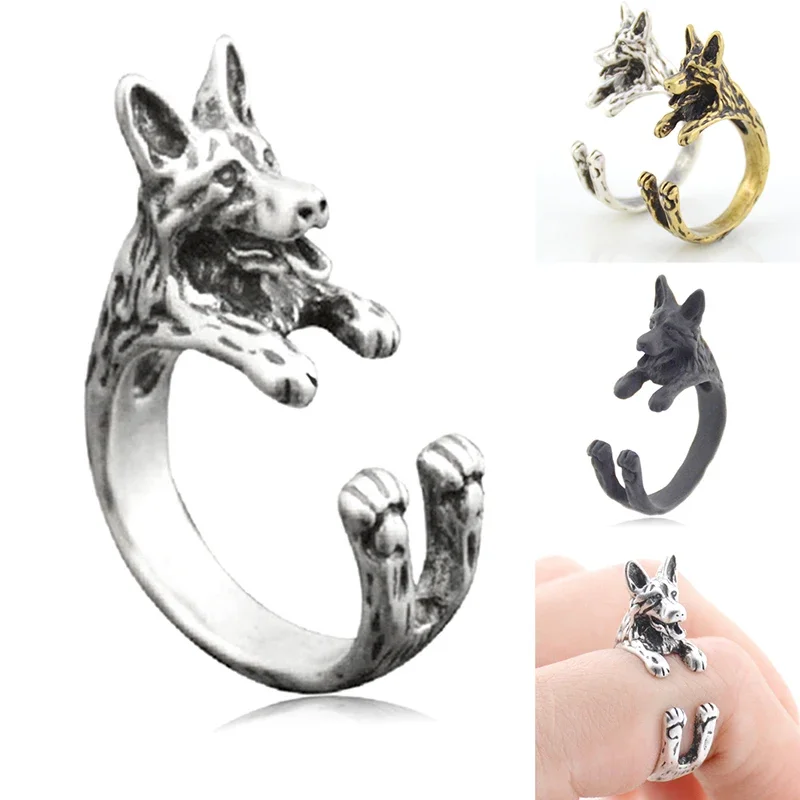 4 Style German Shepherd &Border Collie & Shiba Inu & Akita Dog Wrap Ring for Women Animal Metal Ring Anel Girls Unique Cool Gift