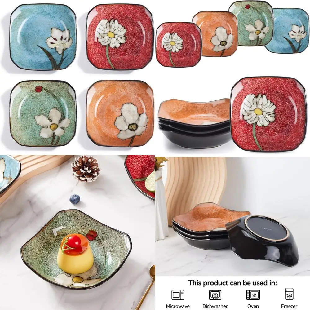 

porcelain square dessert salad pasta plates 6.7 inches ceramic plates set of 4 stackable dinner plates for steak, pasta, salad,