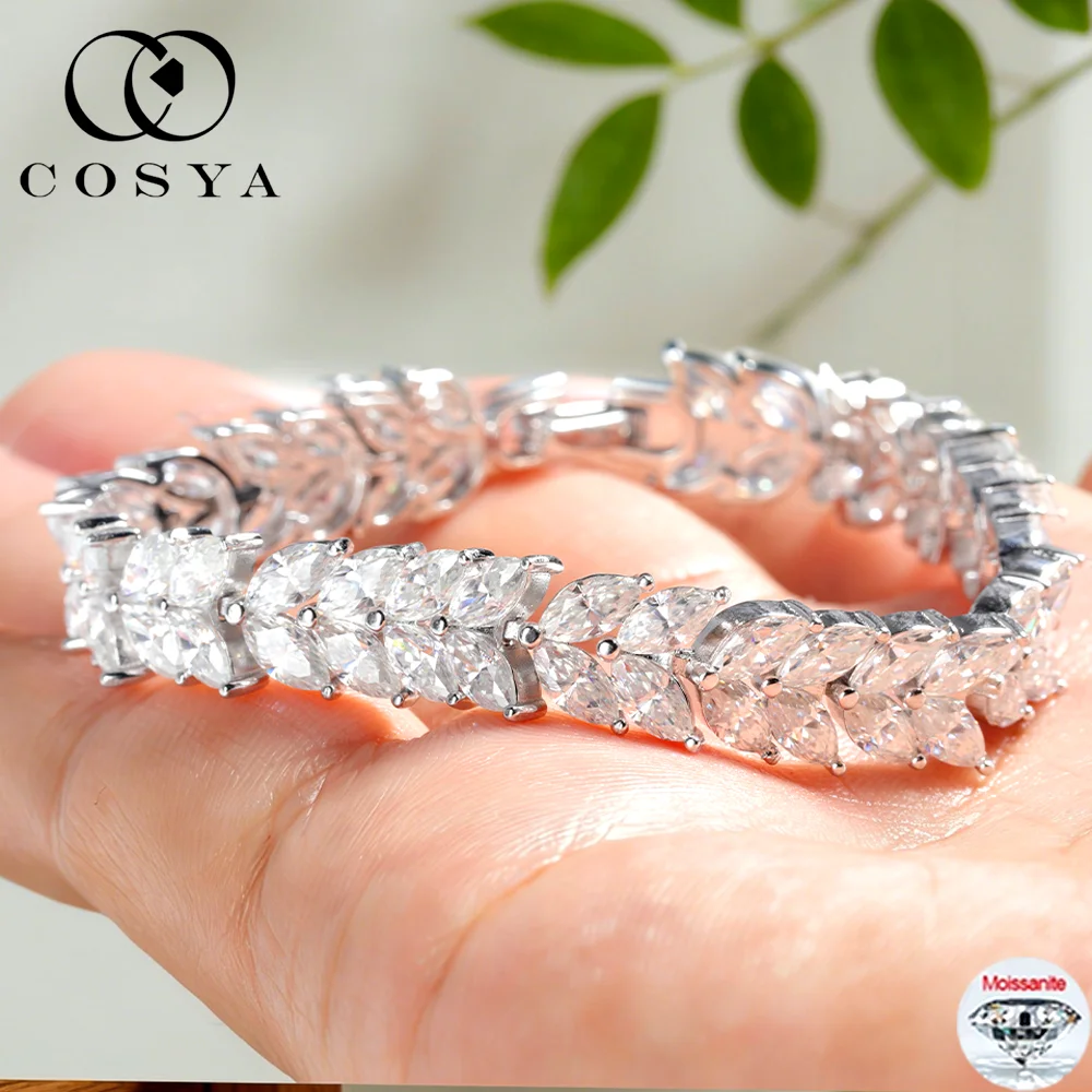 

Браслеты COSYA с муассанитом для женщин, серебро S925, сверкающие бриллианты маркизы, роскошная цепочка на руку, изысканные ювелирные украшения для невесты