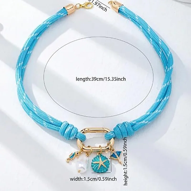 Beach Ocean Resort Ceramic Love Butterfly Conch Starfish Seahorse Rope Chain Multi Pendant Necklace Copper