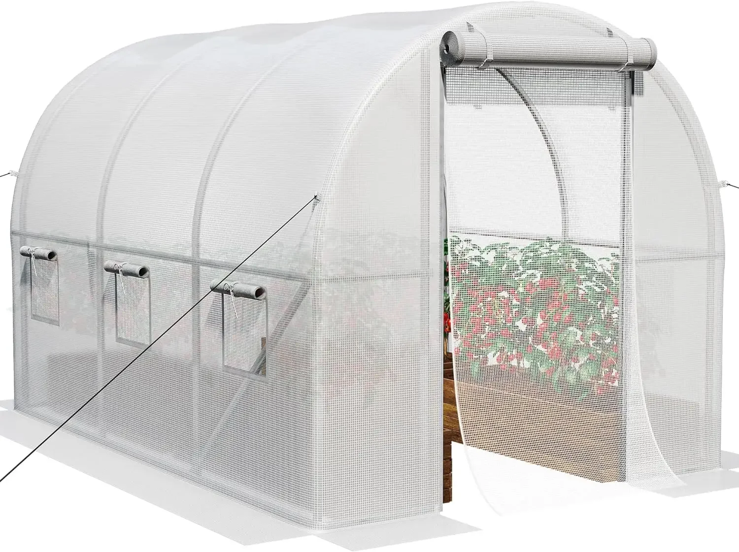 

Greenhouses Large Walk-in Tunnel Green Houses Outdoor Portable Plant Gardening Upgraded Galvanized Zipper Doors 5 Crossbars