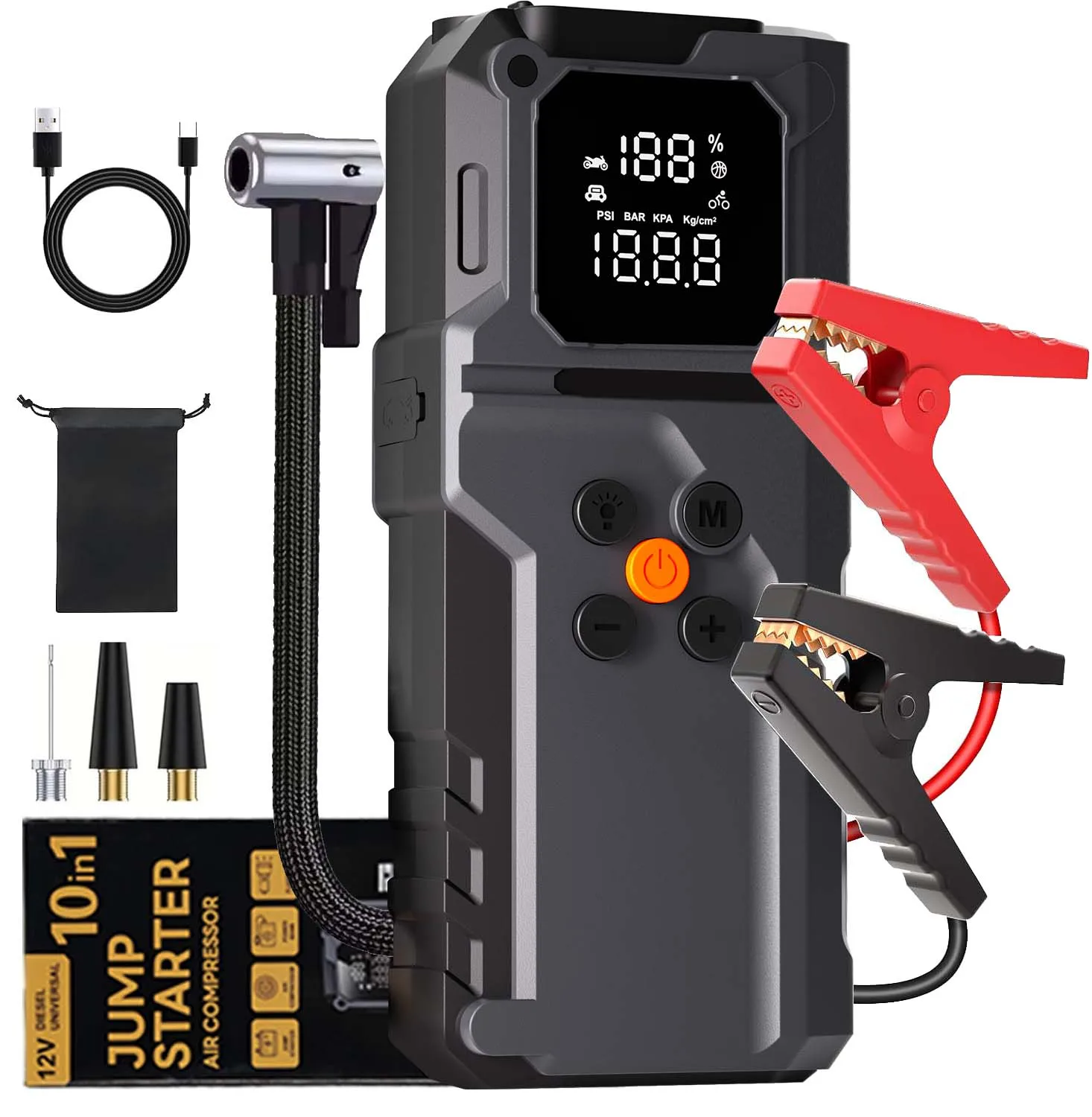 GKFLY 4 In 1 5000A Portable Jump Starter Power Bank 150PSI Air Pump Booster Car Battery 12V 59.2Wh Car Battery Starter Powerbank