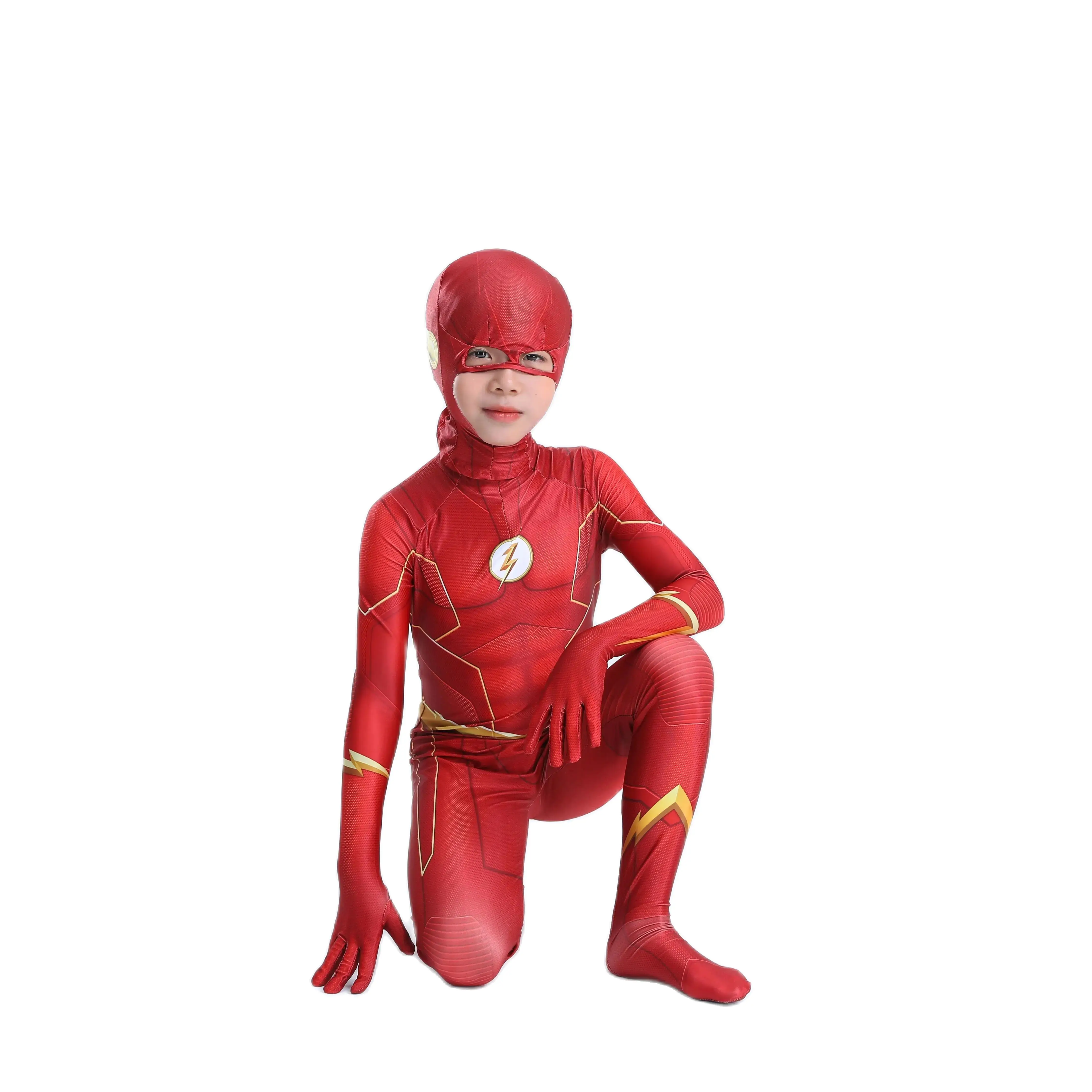 Kids Anime The Flash Man Cosplay Jumpsuit Adult New Year Superhero Carnival Party Fancy Dress with Mask Sets