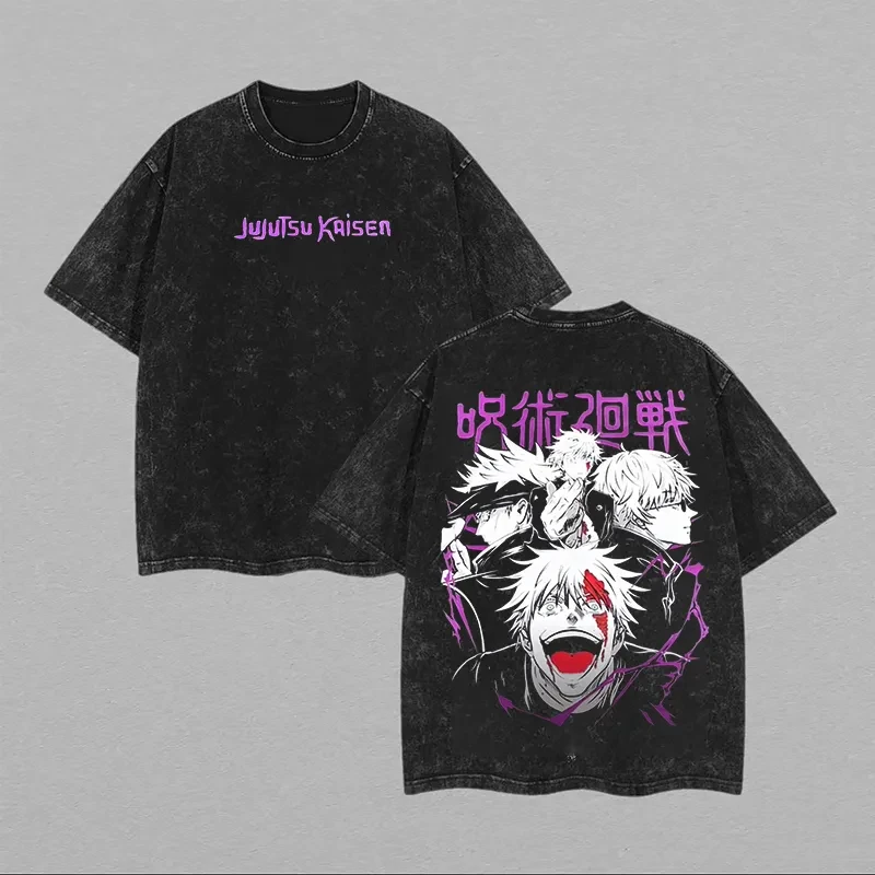 

Gojo Satoru T Shirt Jujutsu Kaisen Men Vintage Acid Wash Crazy Face Anime Graphic Streetwear Oversized Cotton Harajuku Tees