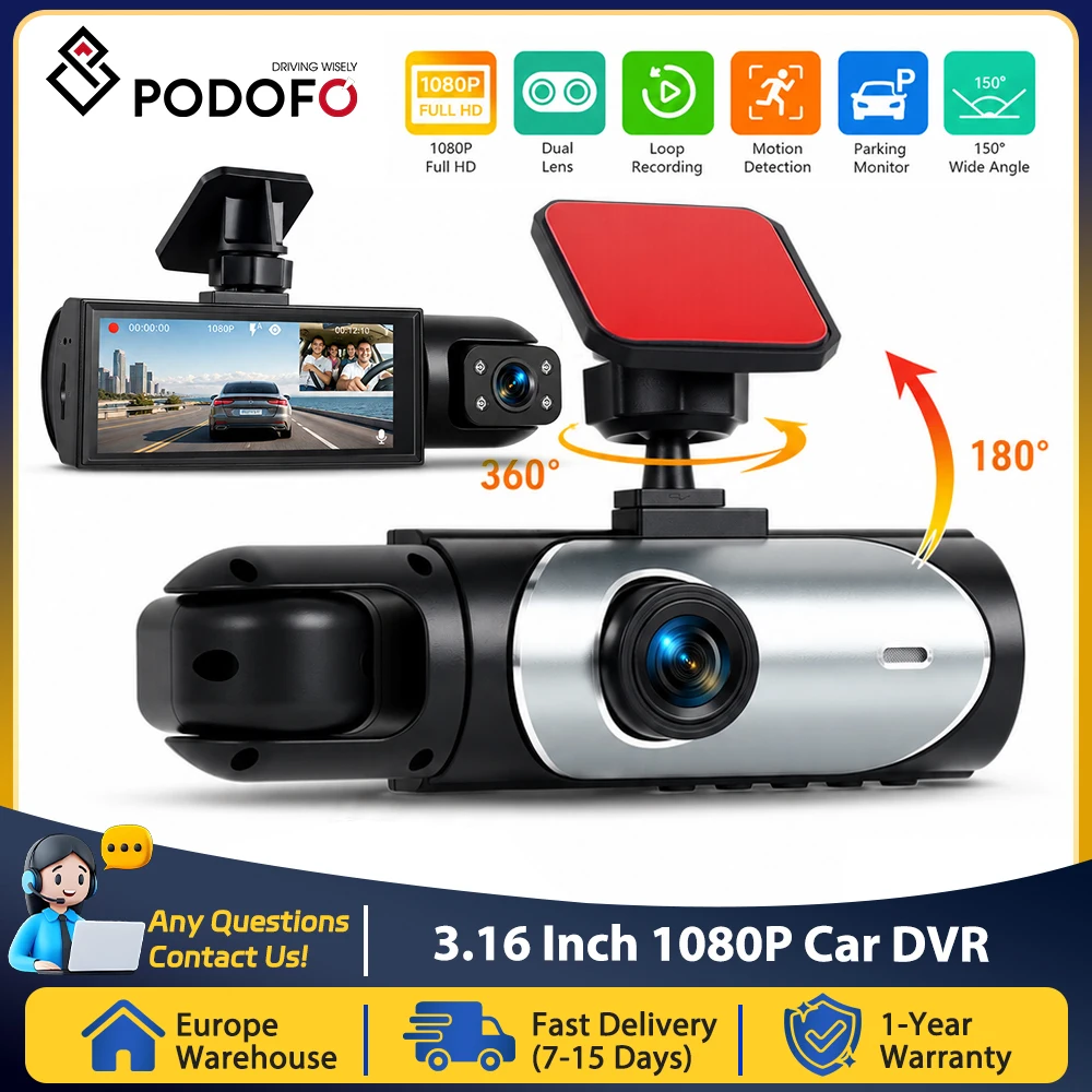 PODOFO 3.16 Inch 1080P Dash Cam Dual Recording Motion Detection
