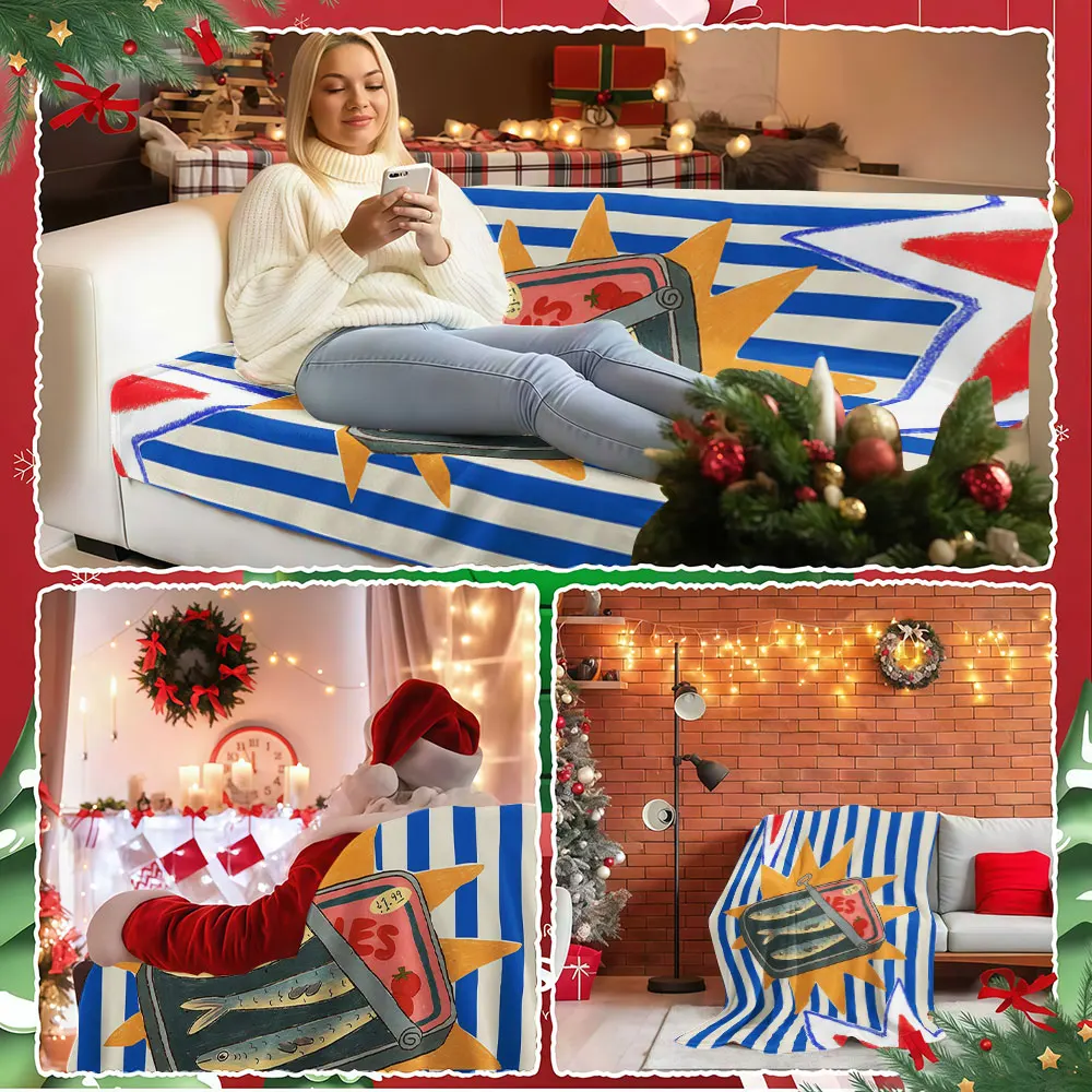 Sardine Tin Stars Winter Summer Flannel Blanket Throw Fleece Soft Fuzzy Plush Cozy Fleece Blankets for Sofa Ideal Gifts