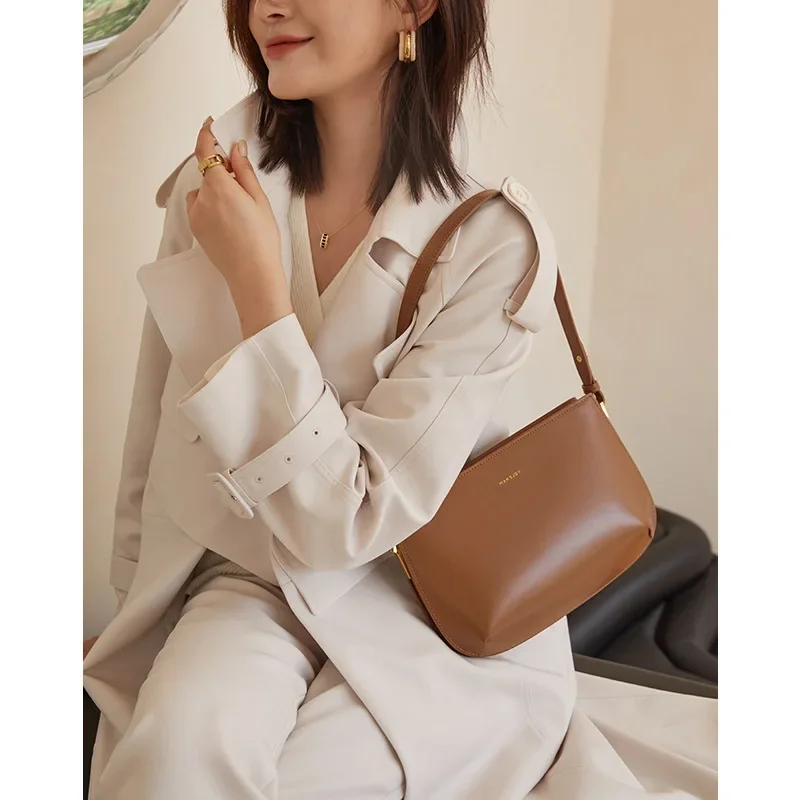 Korean Style 3 Layer Multi-pockets Split Leather Women Shoulder Handbag Casual Versatile Female Underarm Crossbody Saddle Bag