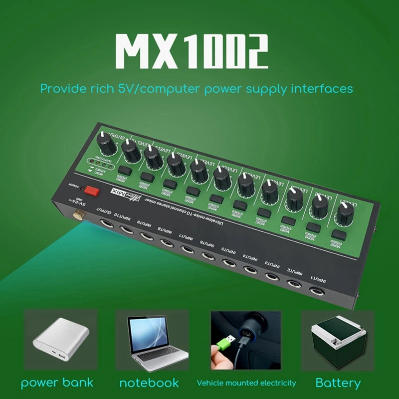MX1002 Amplificador de auriculares estéreo de 10 canales Mini amplificador de audio portátil de ruido ultrabajo divisor de auriculares
