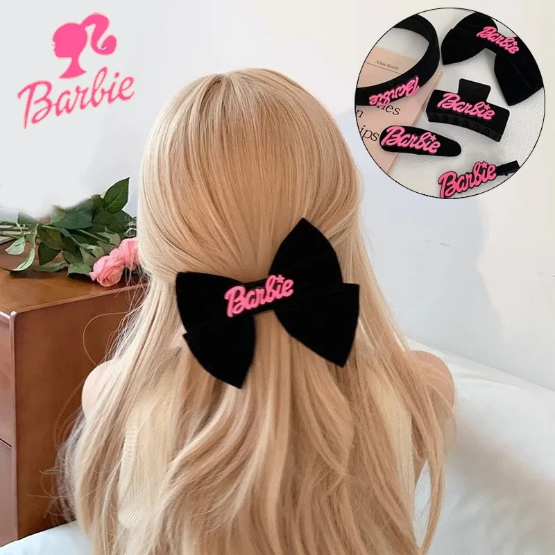 Kawaii Barbie Hair Clip Accessories Pink black Fashion Sweet Girls Bow Headband Shark Clip women hair Accessories Gift for Girl