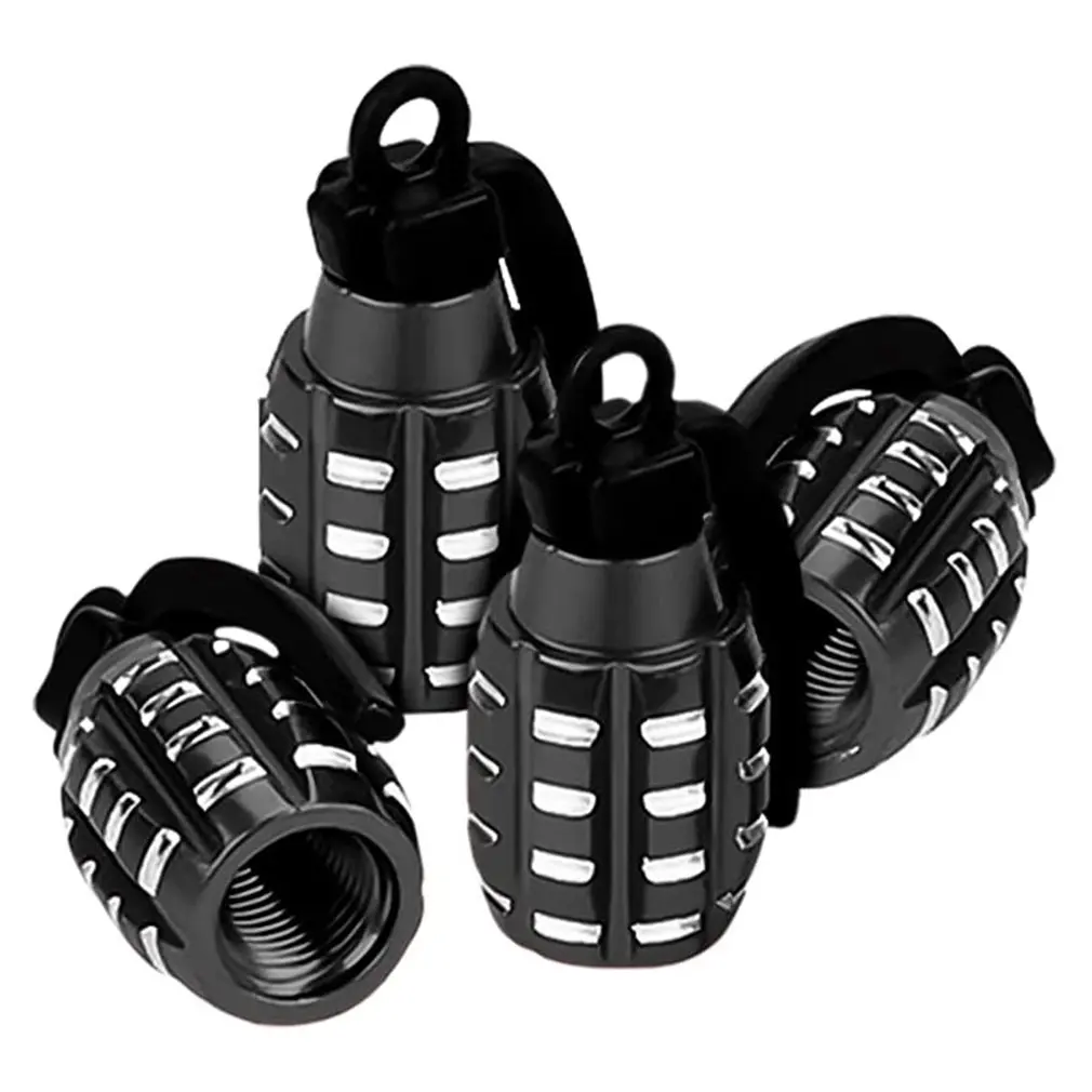 4pcs Grenade Alloy Tire Valve Caps - Add Style To Your Car, Truck, Or Bike Wheels