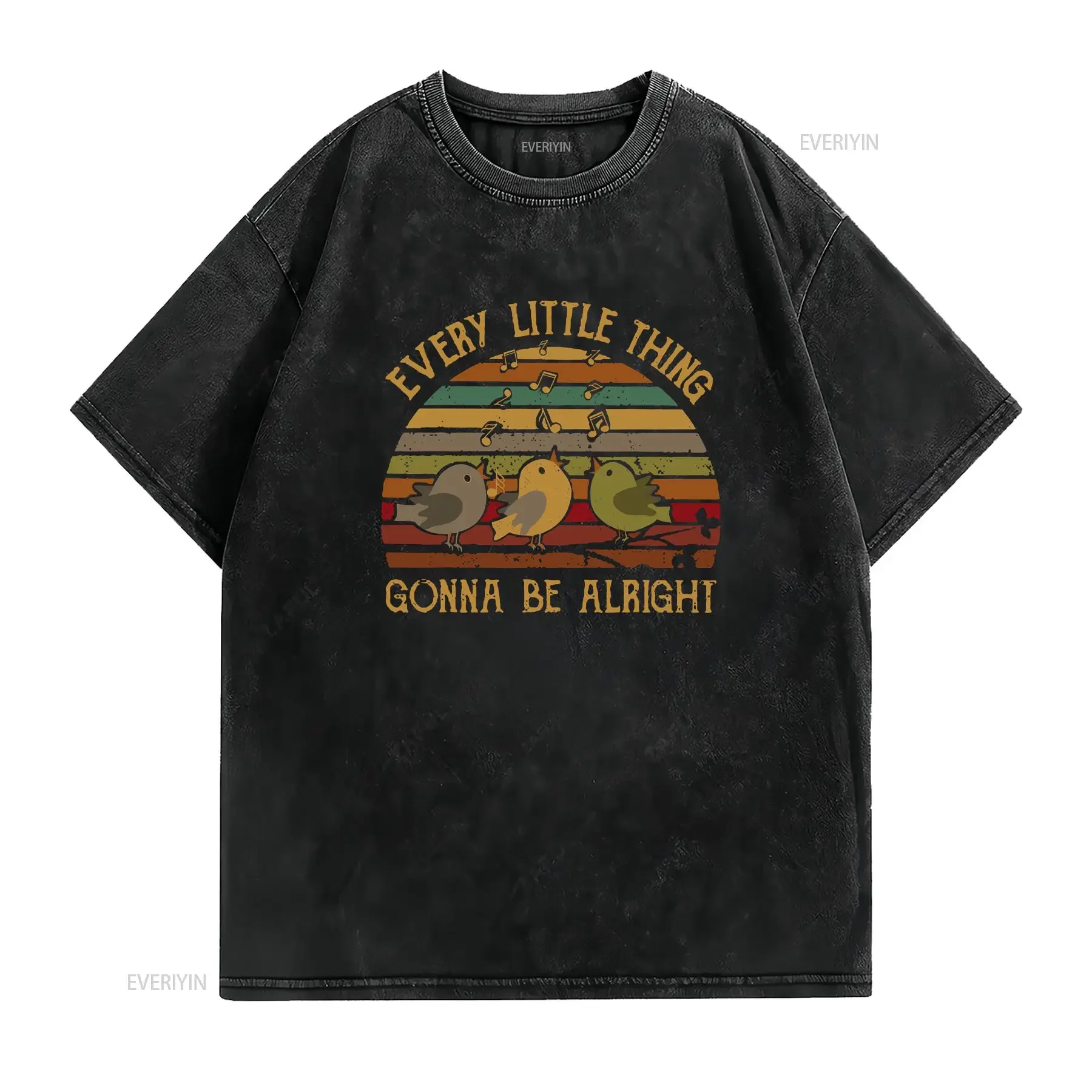 كل شيء صغير سيكون على حق الطيور الغناء تي شيرت ثلاثة لمحبي الطيور الرجال والنساء خمر غسلها لينة قليلا