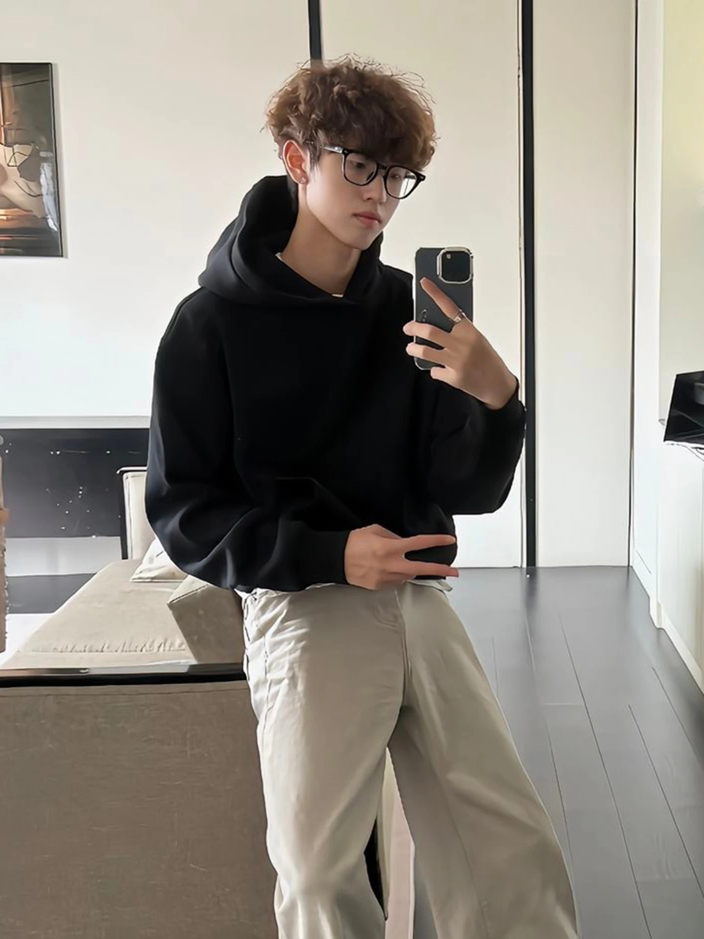 

American Sle Fce Lined ort Hoodie Men's Bla Sweatirt Youth Casual Outerwear Boxy Fit Winter Comfortable Cotton Blend