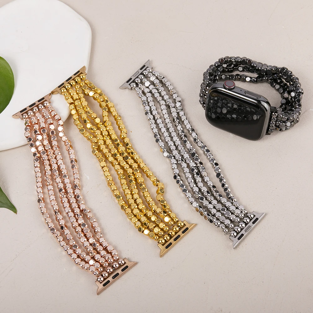 Suitable for smart watch straps apple iwatch watch bands elastic retractable five rows of beads man and women bands wholesale