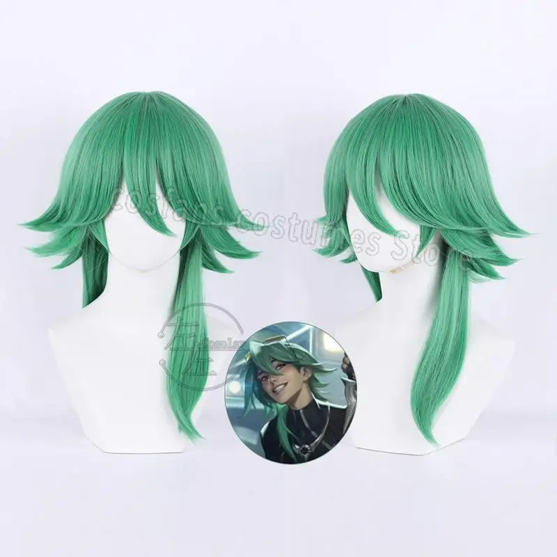 Heartsteel Ezreal Wig Game Cosplay Wig Glasses Anime Men Green Hair Ezreal Cosplay Wig Heat Resistant Hair Free Wig Cap Props