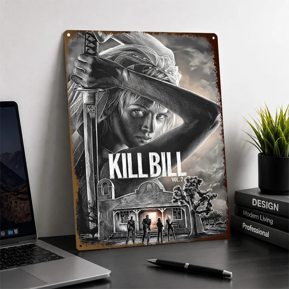 Kill Bill Volume 2 Bride With Sword Textured Poster Customized Metal Tin Sign Action Cinema Tribute Wall Art Living Room Decor