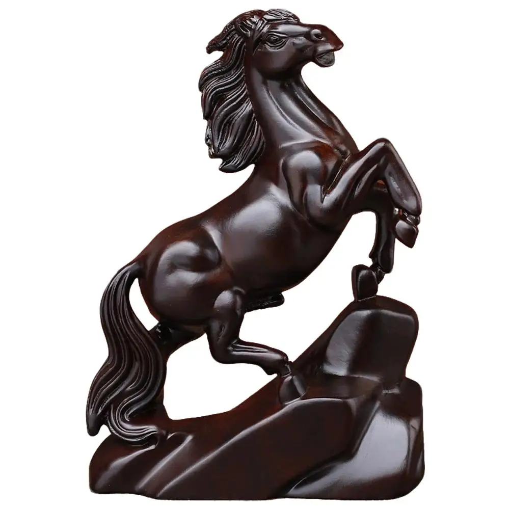 Wooden Horse Figurine Wood Zodiac Horse Statue Chinese Horses Sculpture Desktop Horses Ornament for Home Office